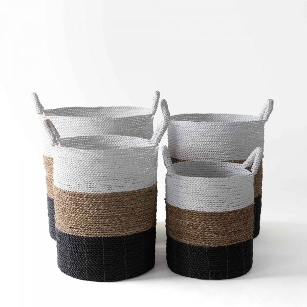 Beach Palm Storage Basket - White, Natural &amp; Charcoal Black