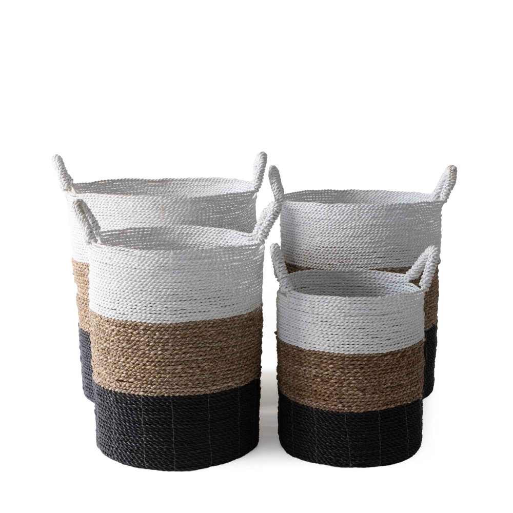 Beach Palm Storage Basket-(White+Natural+Charcoal Black)