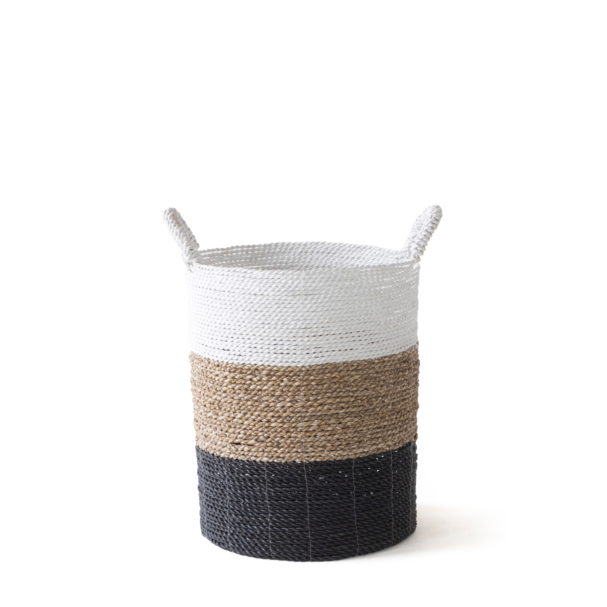 BEACH PALM STORAGE BASKET-(WHITE+NATURAL+CHARCOAL BLACK)