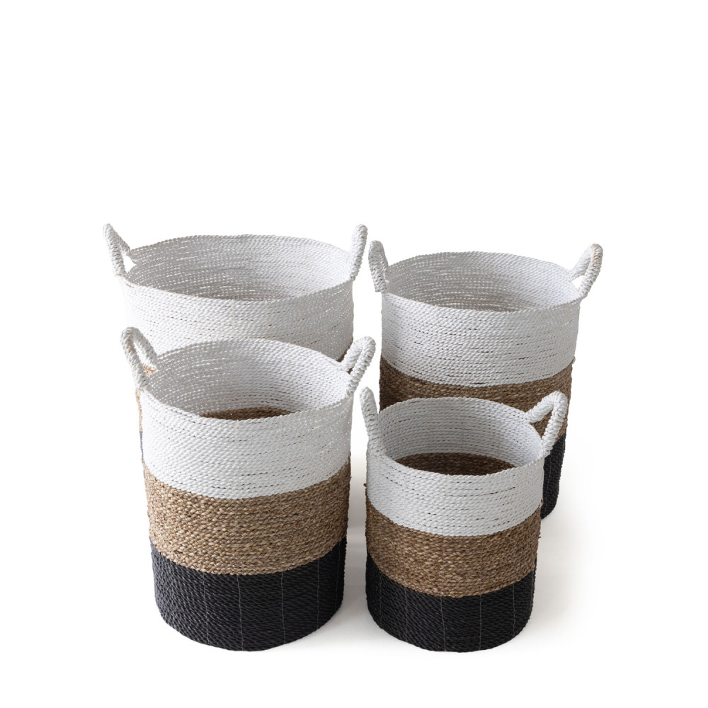 Beach Palm Storage Basket-(White+Natural+Charcoal Black)