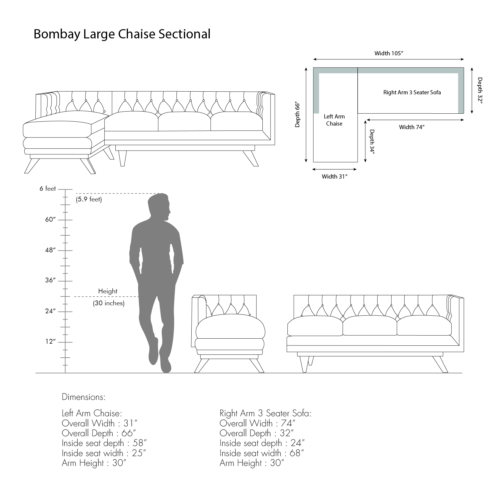 Bombay Large Chaise Sectional