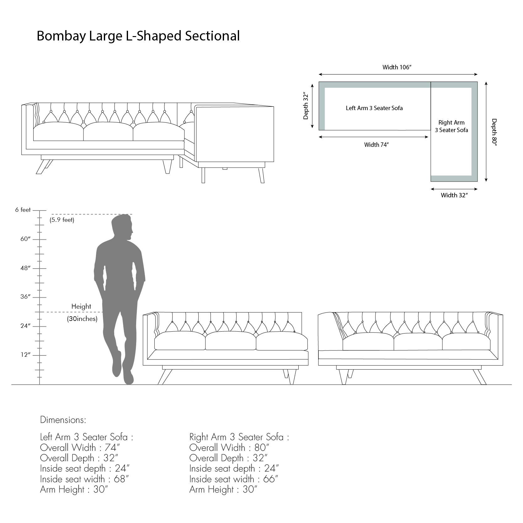 Bombay Large L-shaped Sectional