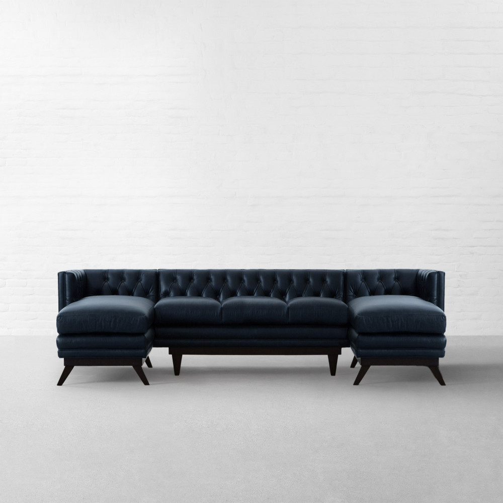 Bombay Leather U-shaped Large Sectional Sofa With Double Chaise