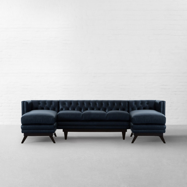 Bombay Leather U-shaped Large Sectional Sofa With Double Chaise