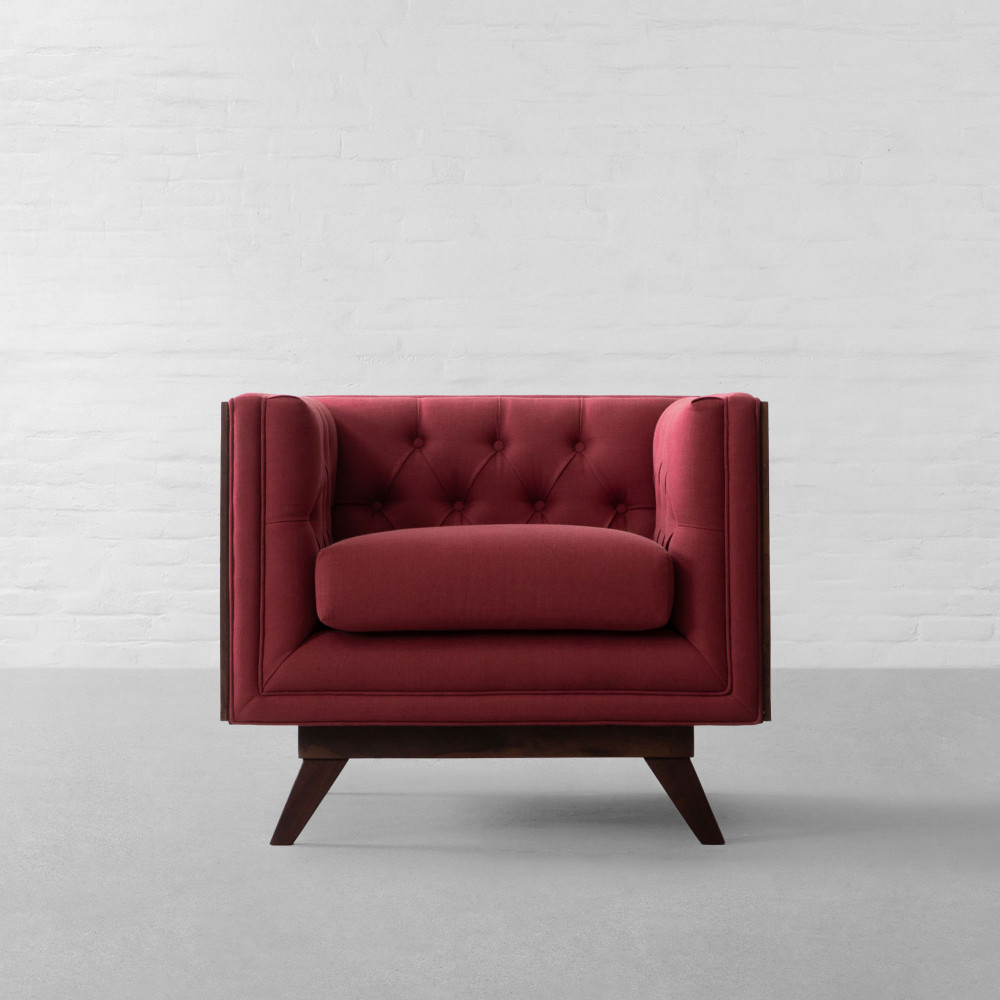 Bombay Rattan Tufted Fabric Armchair