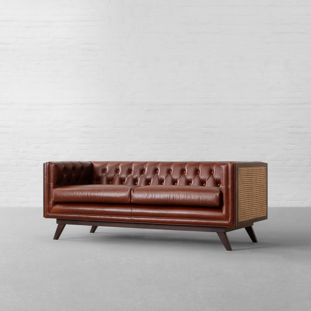 Bombay Leather Rattan Sofa