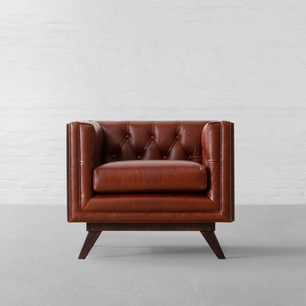 Bombay Rattan Tufted Leather Armchair