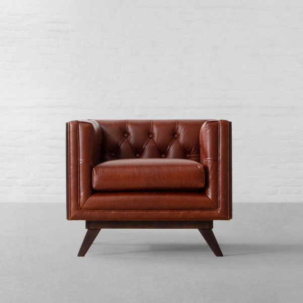 Bombay Rattan Tufted Leather Armchair