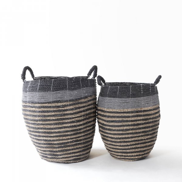 Brunei Handwoven Seagrass Basket - Charcoal and Natural