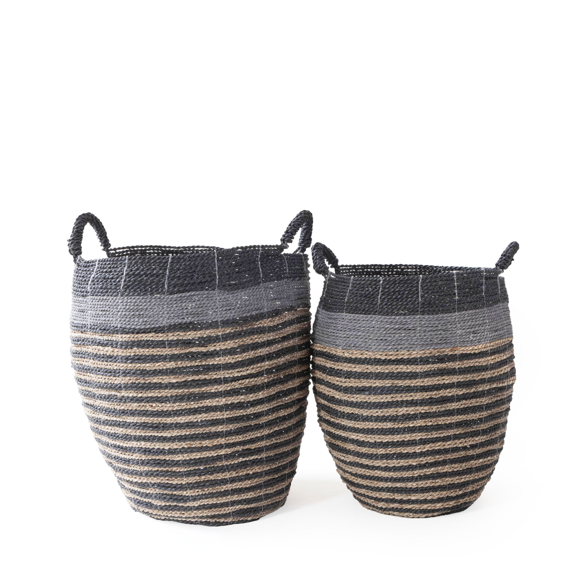 BRUNEI HANDWOVEN SEAGRASS BASKET-(CHARCOAL+NATURAL)