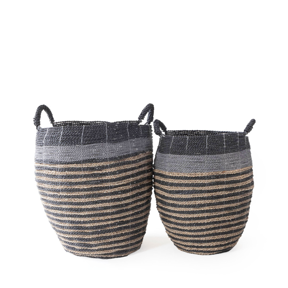 Brunei Handwoven Seagrass Basket-(Charcoal+Natural)