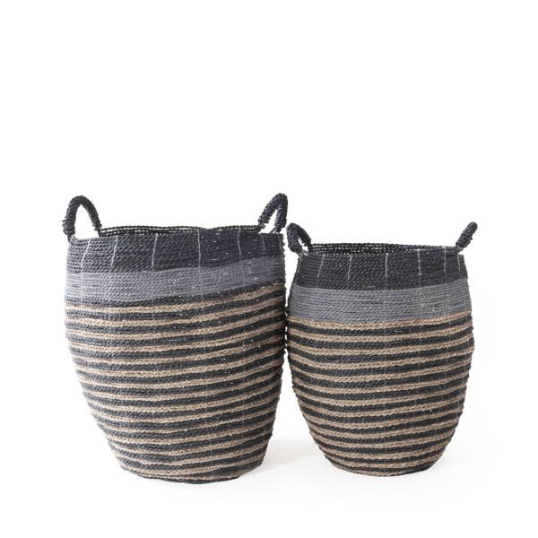 Brunei Handwoven Seagrass Basket-(Charcoal+Natural)