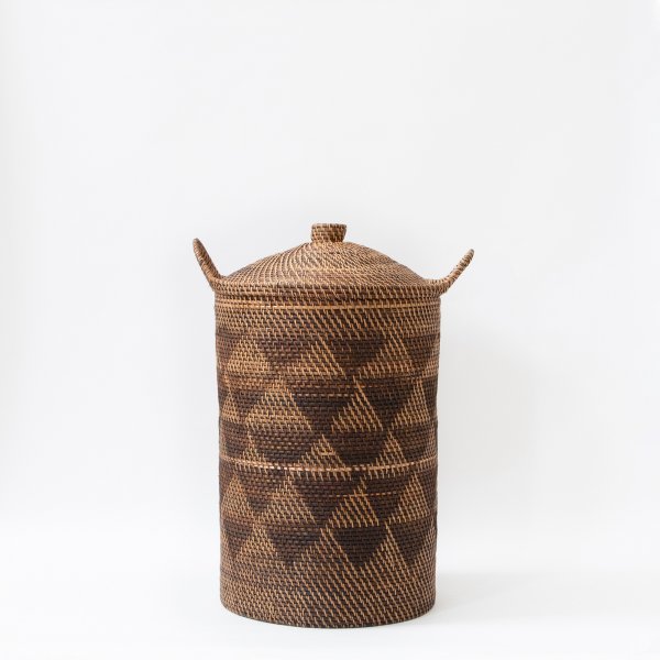 Buana Chevron Handwoven basket With Lid and side swing handles