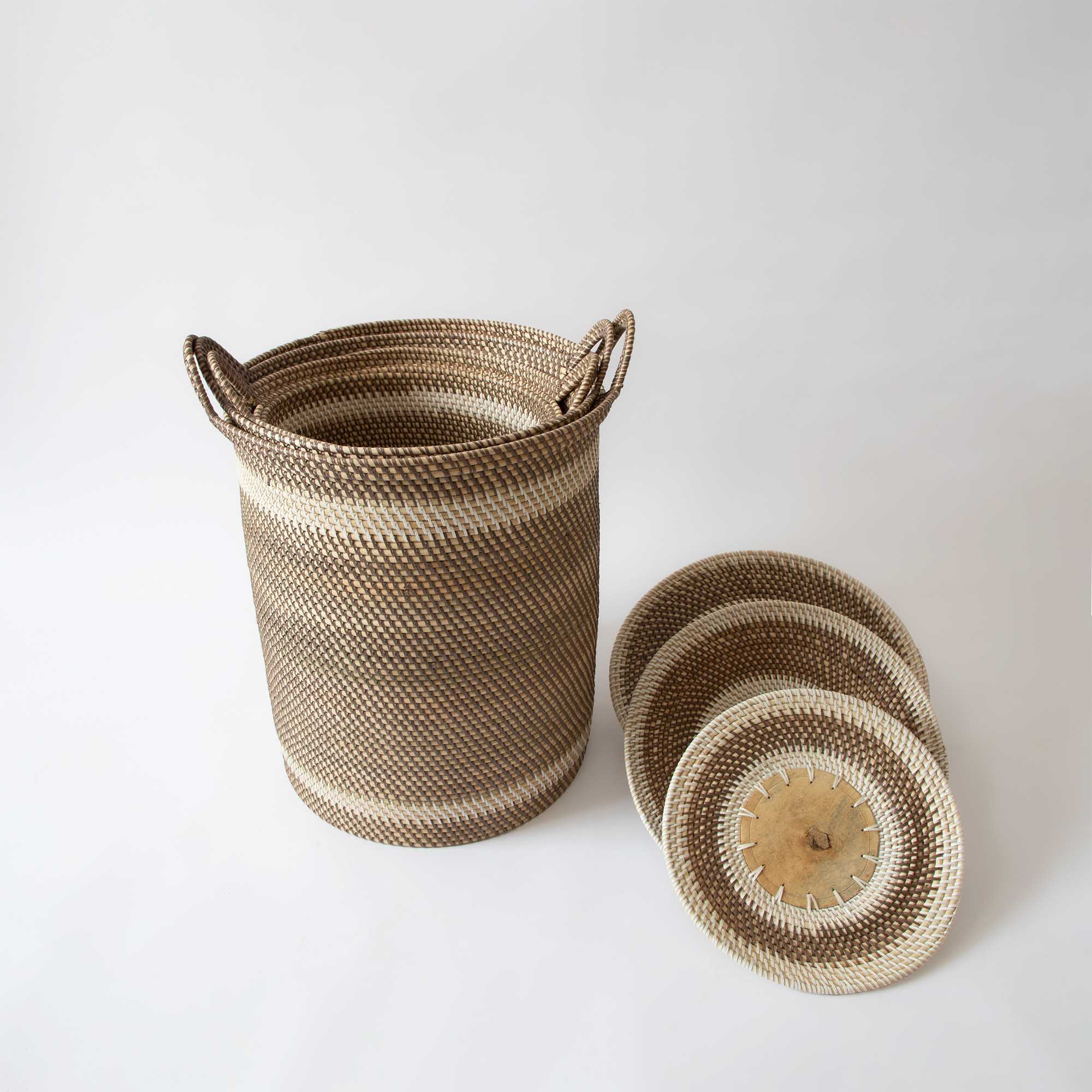 Burma Rattan Lidded Basket with Handles