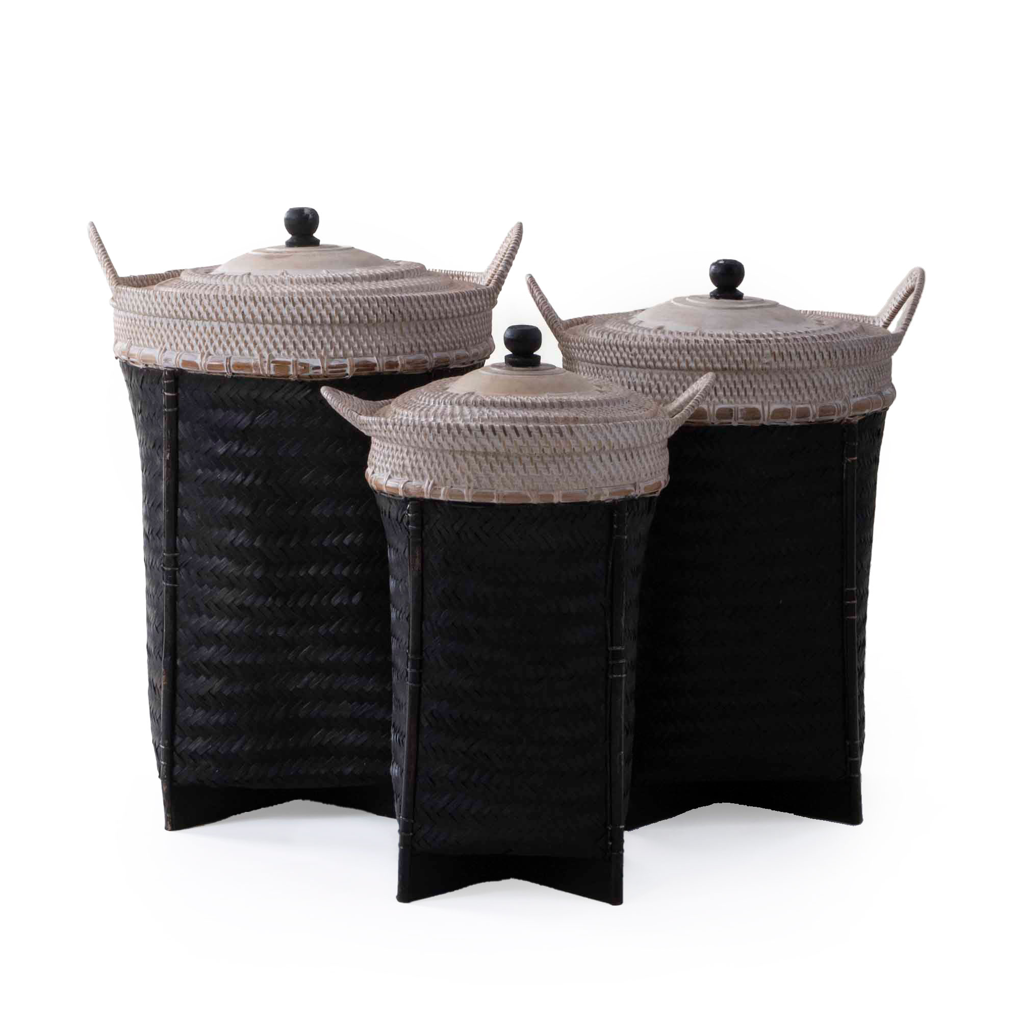 CEBU SQUARE BOTTOMED HANDWOVEN BASKETS-(BLACK+IVORY)