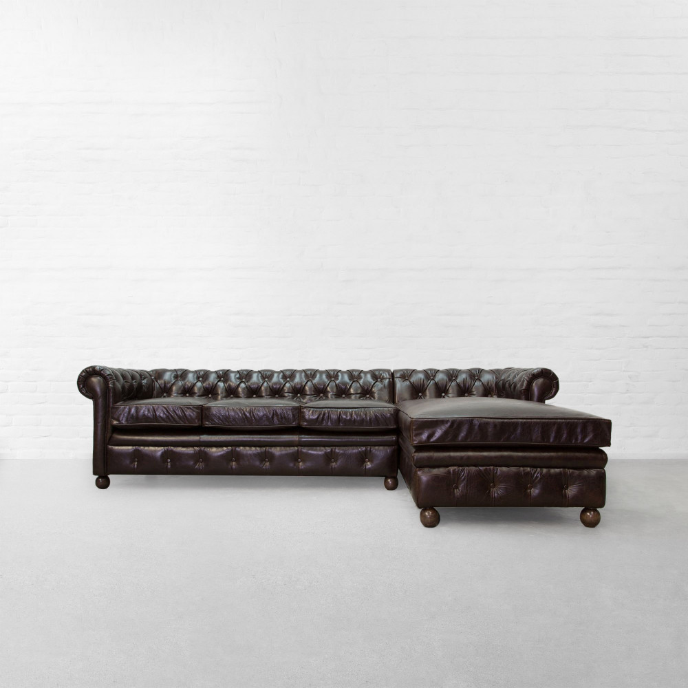 Chesterfield Tufted Leather Large Sectional Sofa With Chaise