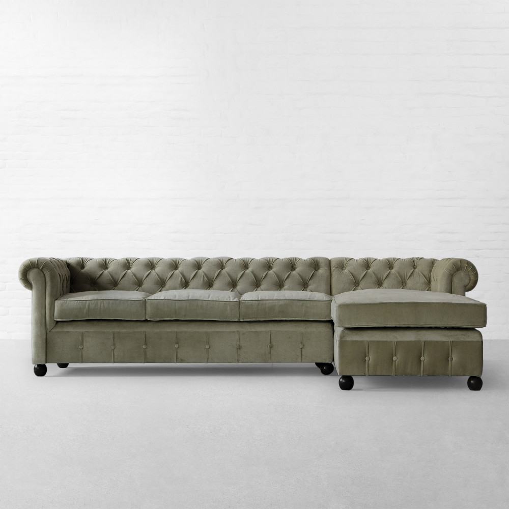 Chesterfield Tufted Fabric Large Sectional Sofa With Chaise
