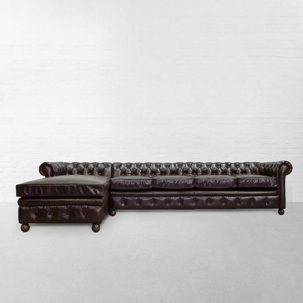 Chesterfield Tufted Leather X-large Sectional Sofa With Chaise