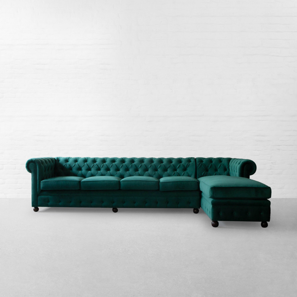 Chesterfield Tufted Fabric X-large Sectional Sofa With Chaise