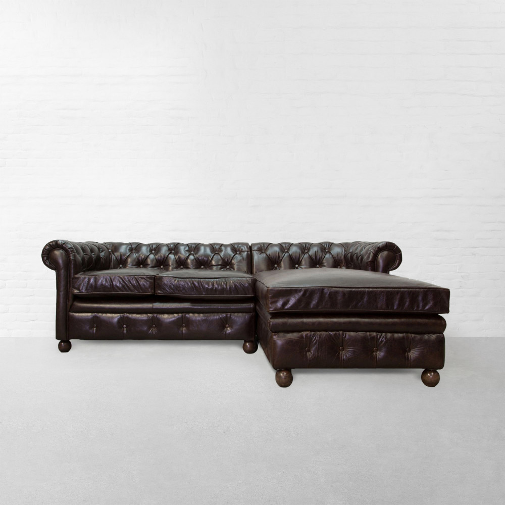 Chesterfield Tufted Leather Sectional Sofa With Chaise