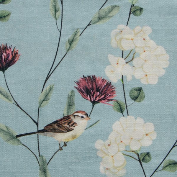 Chrysanthemums &amp; Sparrows Ocean Fabric Swatch