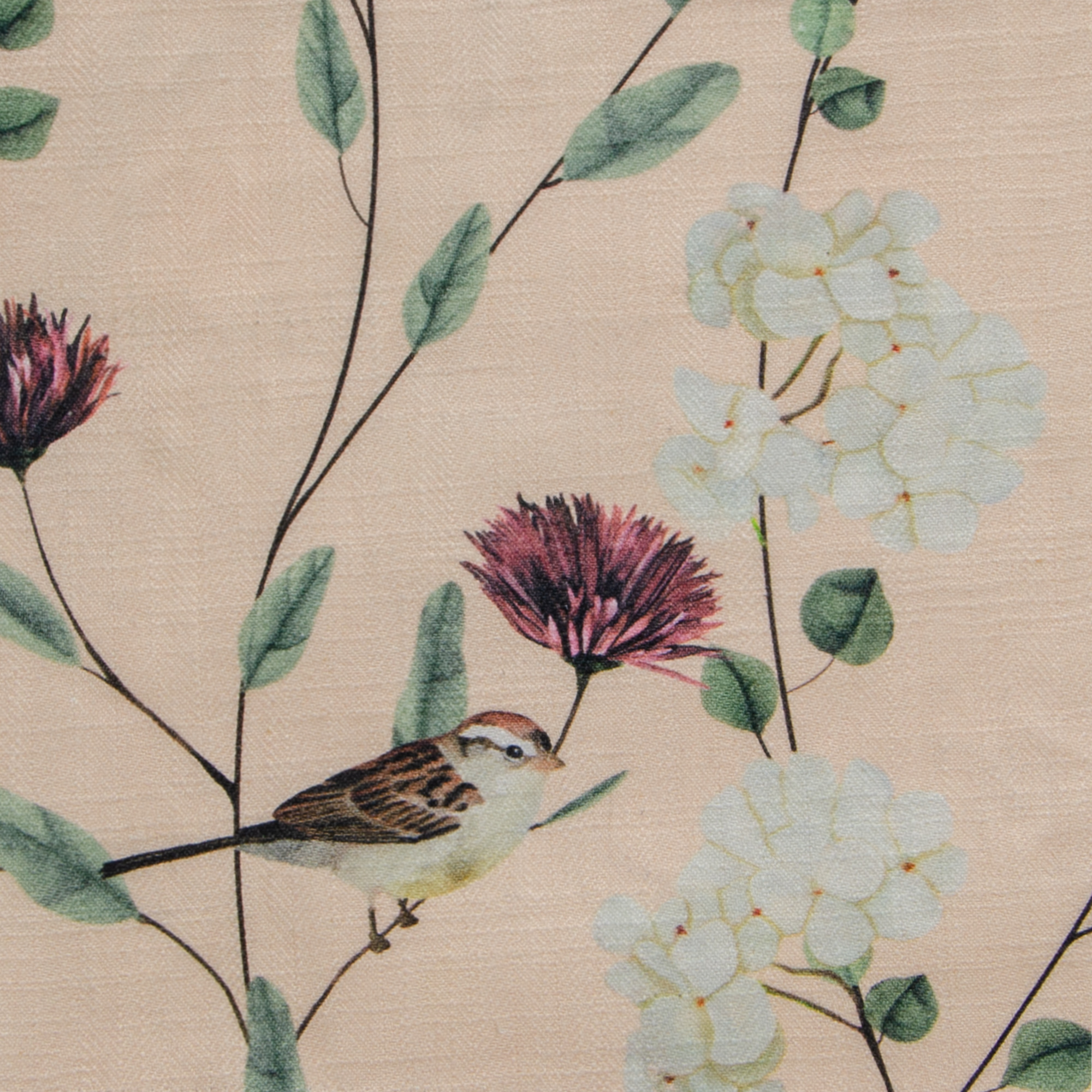 Chrysanthemums & Sparrows Shore Fabric Swatch 15cm x 15cm