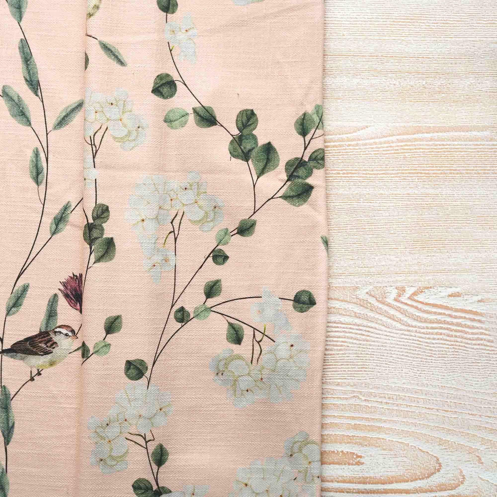 Chrysanthemums & Sparrows Shore Cotton Linen Blend Fabric