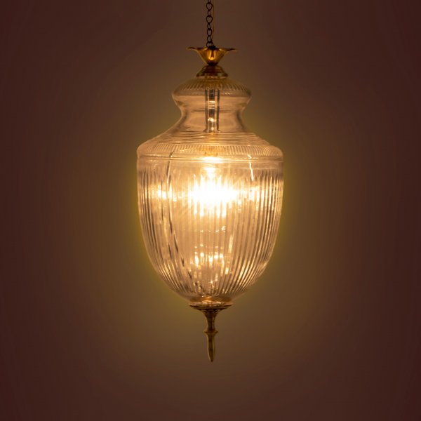 City Palace Ribbed Glass Pendant - Brass Finish