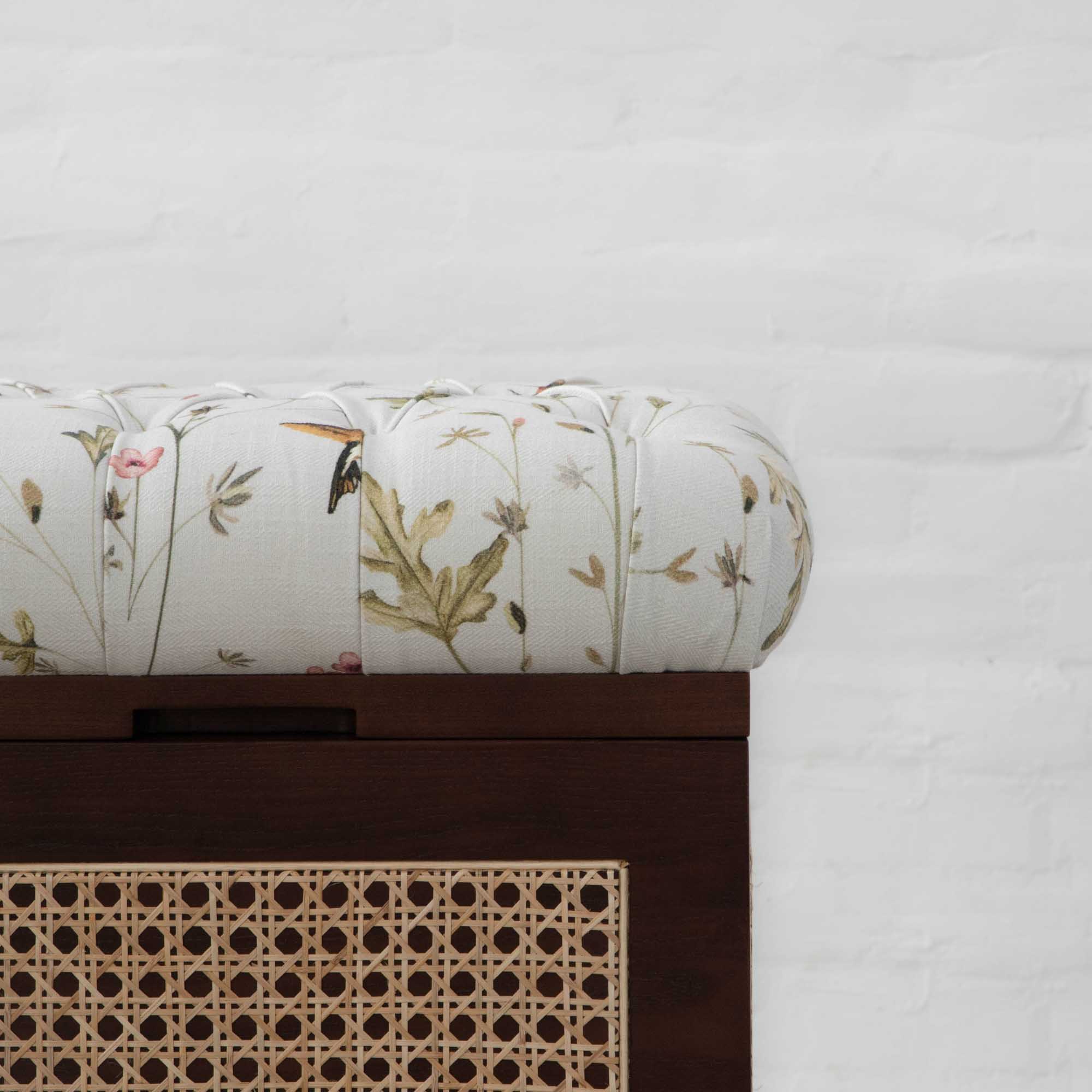 Cochin Rattan Storage Ottoman - Upholstered