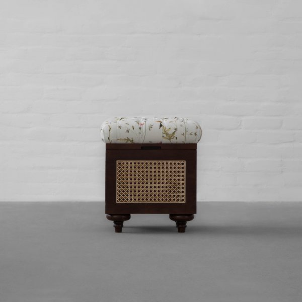 Cochin Rattan Storage Ottoman - Upholstered