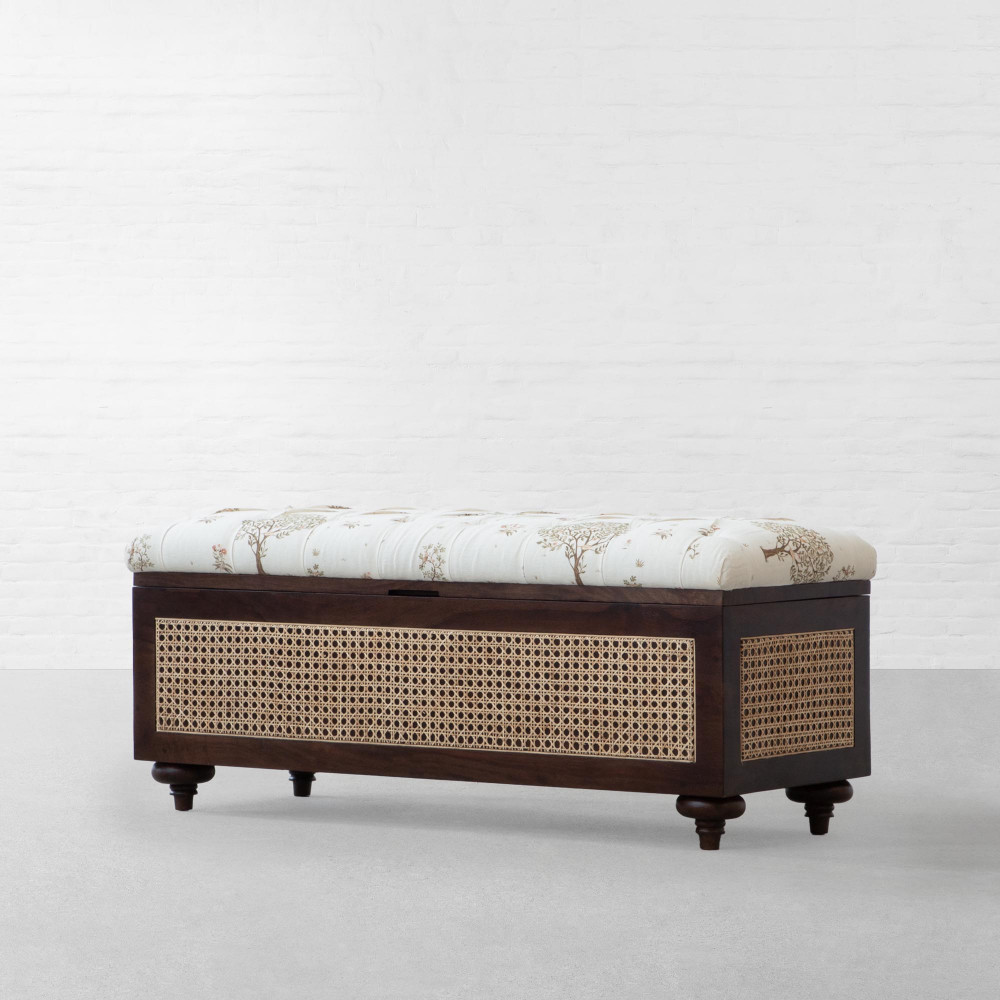 Cochin Rattan Storage Bench-Upholstered