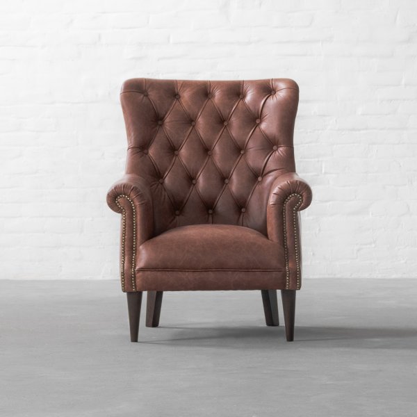 Dalhousie Tufted Leather Armchair, Brown Leather Tufted Chair