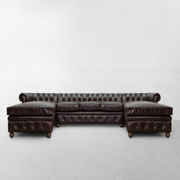 Chesterfield Tufted Leather Large Sectional Sofa With Double Chaise