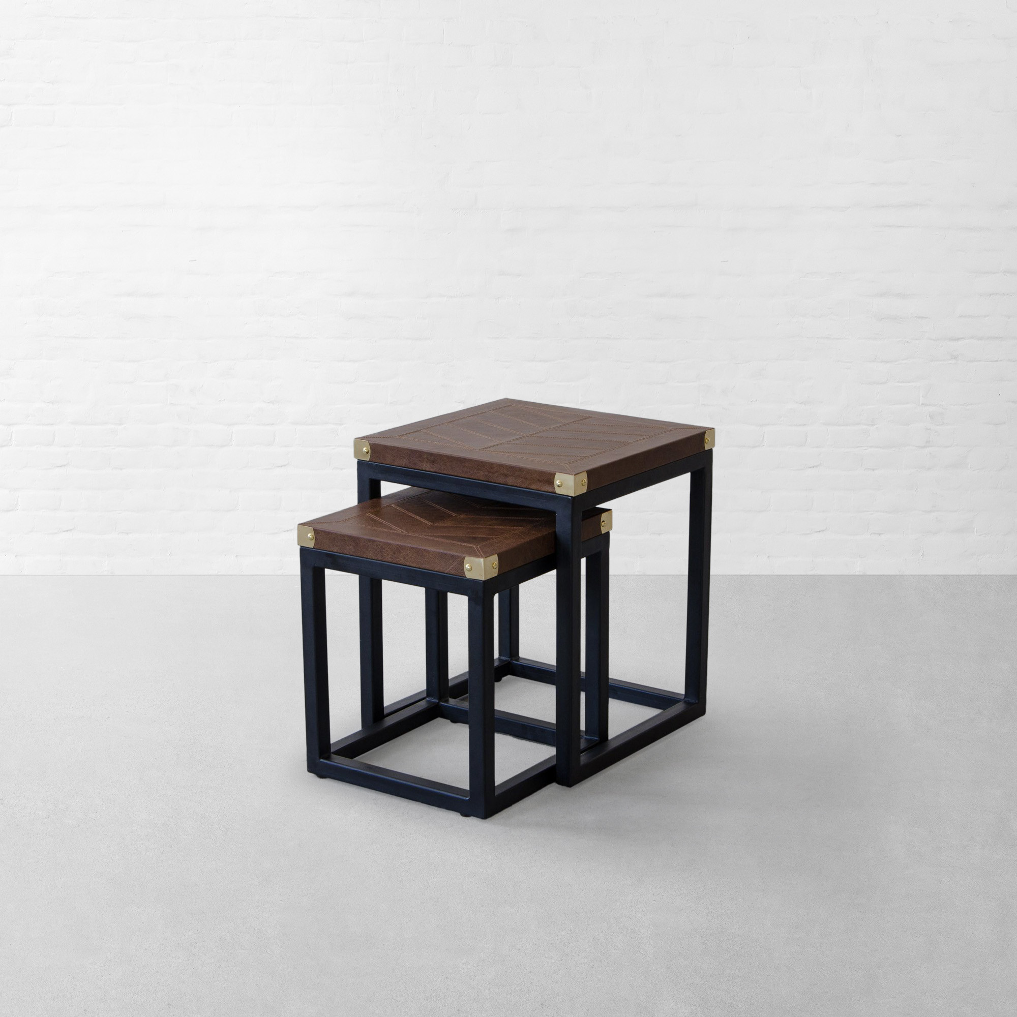 EDWARD LEATHER TOP NESTING SIDE TABLE