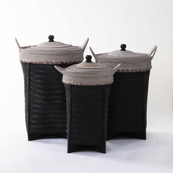 Cebu Square Bottomed Handwoven Baskets (Black &amp; Ivory)
