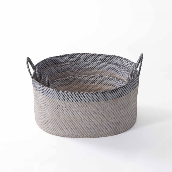 Hata Rattan Woven Baskets  With Side Swing Handles - Natural &amp; Charcoal