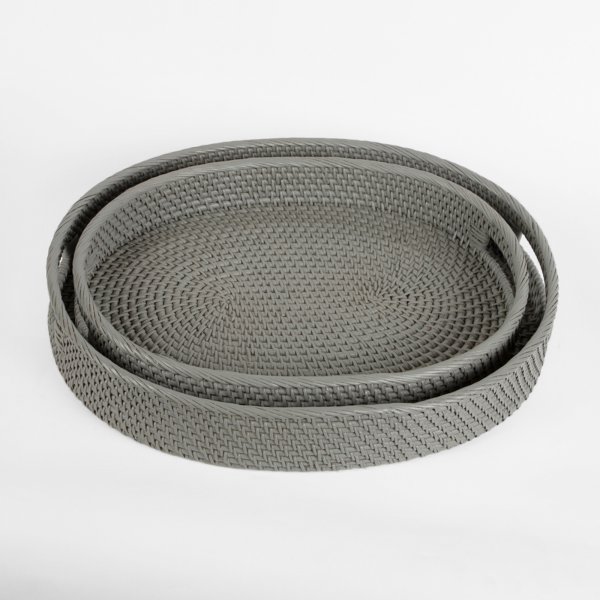 Eden Handwoven Oval Tray - Grey