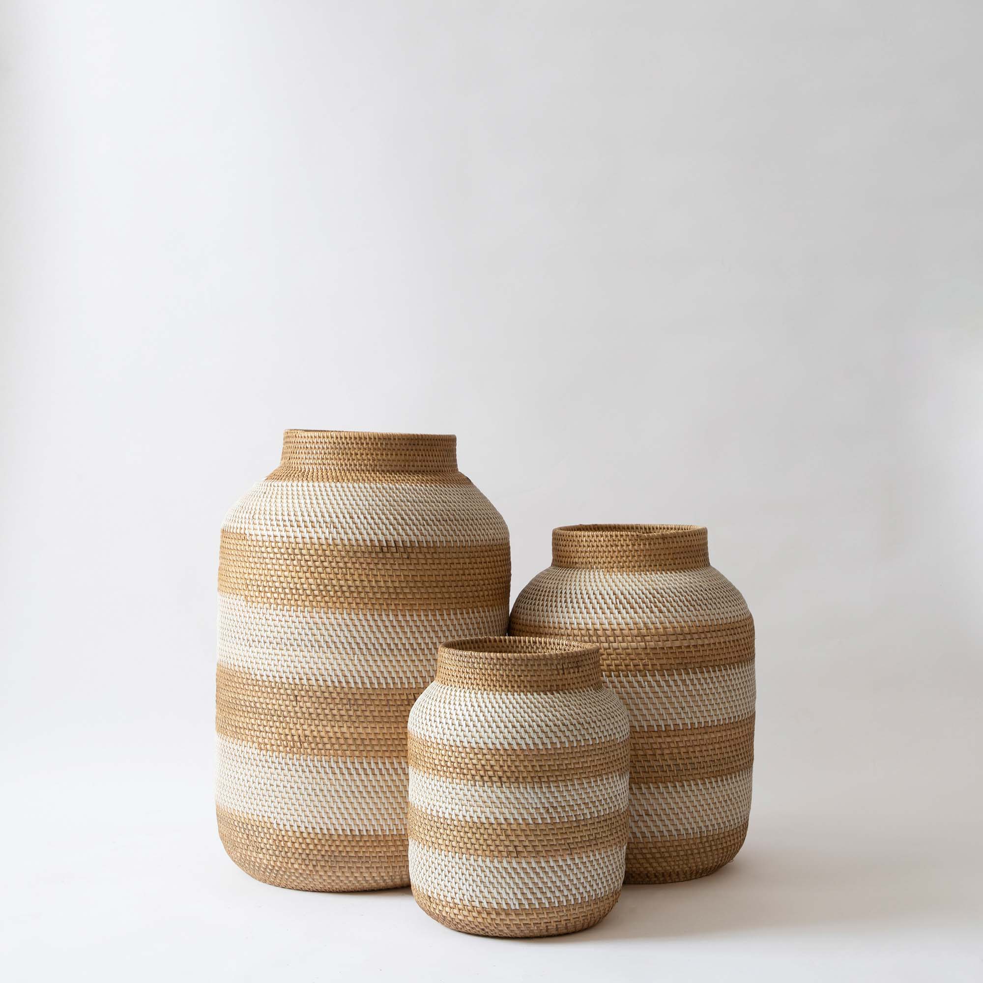 Hanoi Stripe Pots in White Ash & Ivory