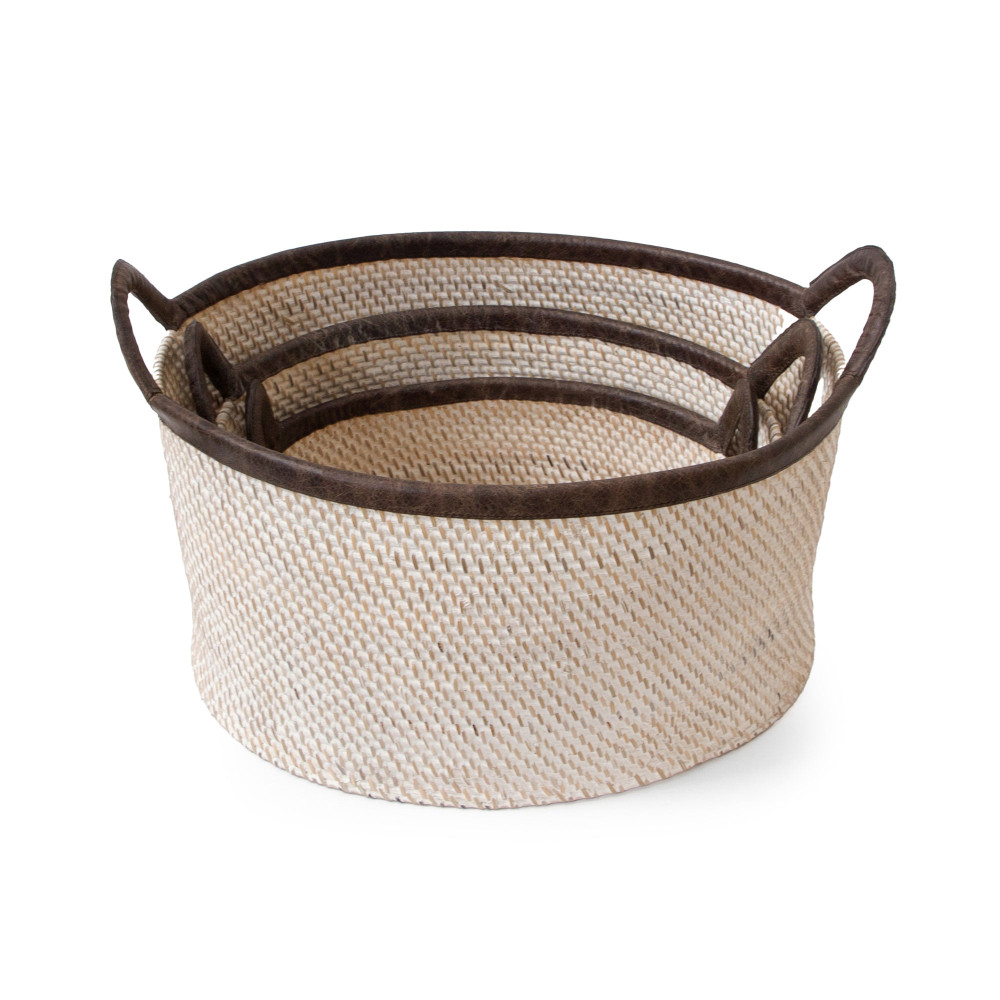 Hata Rattan Woven Baskets With Swing Handles-Natural