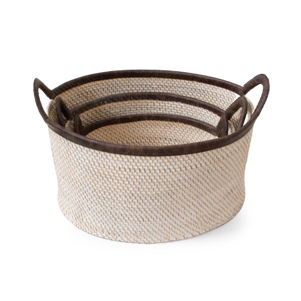 Hata Rattan Woven Baskets With Swing Handles-Natural