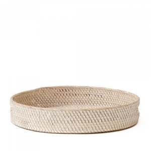 Hata Rattan Round Serving Tray With Handles - Beach Sand