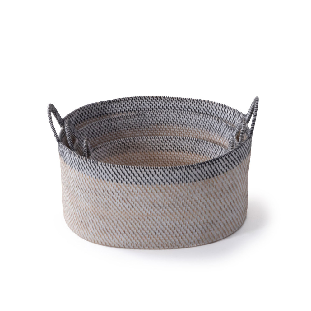 Hata Rattan Woven Baskets With Swing Handles-(Natural+Charcoal)