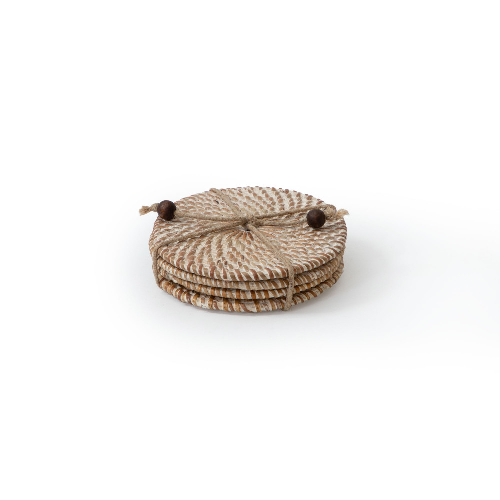 Hata Round Rattan Coasters - Beach Sand