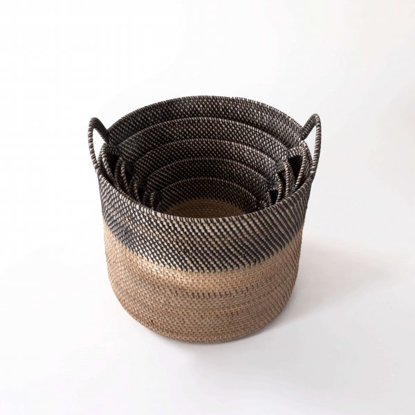 Havana Handwoven Basket with Handles - Natural &amp; Charcoal Finish