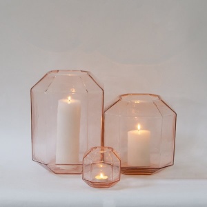 Hive Glass Candle Holder - Rose Gold