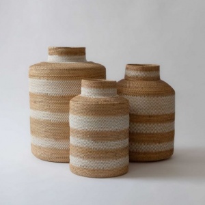 Hue Stripe Pots in White Ash &amp; Ivory