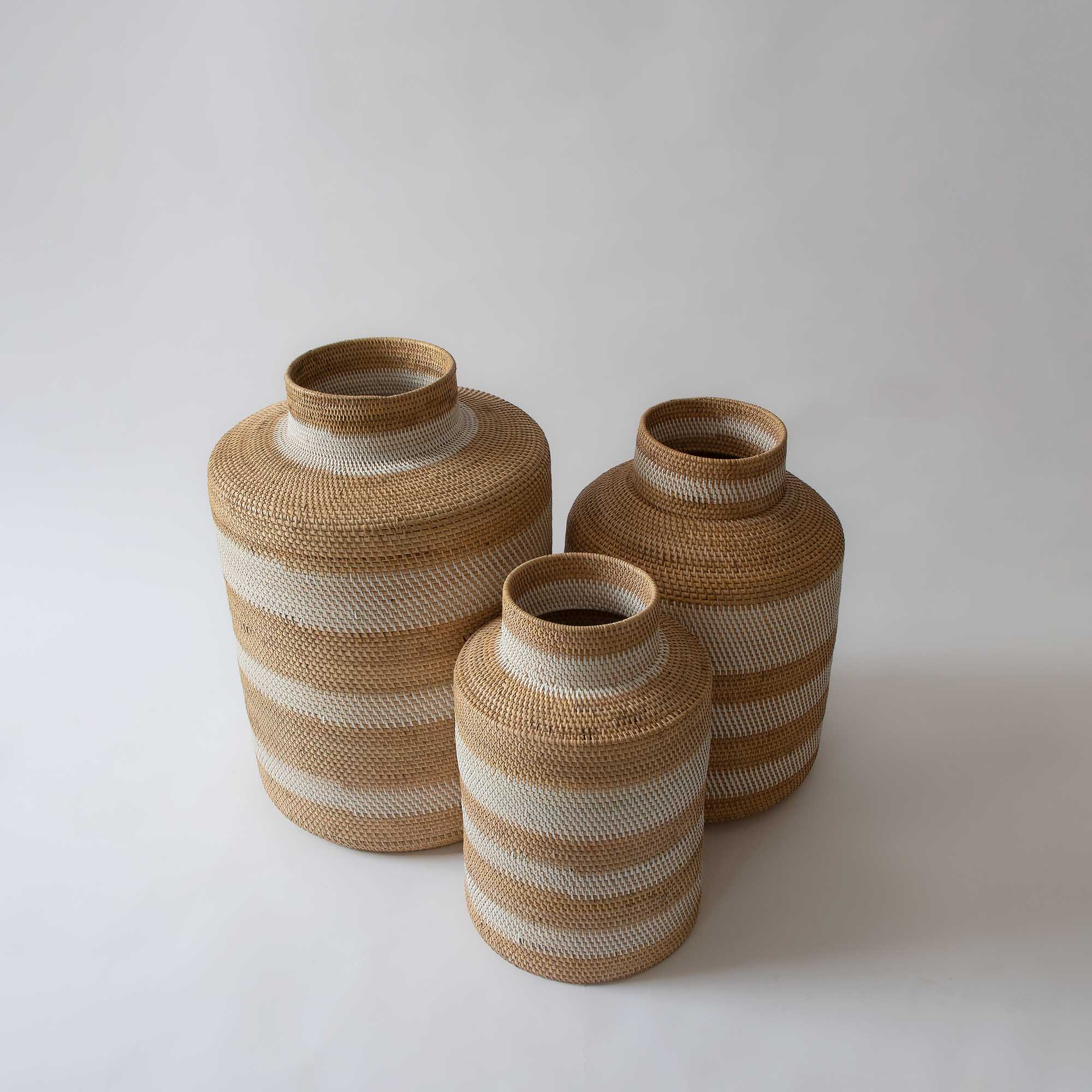 Hue Stripe Pots in White Ash & Ivory