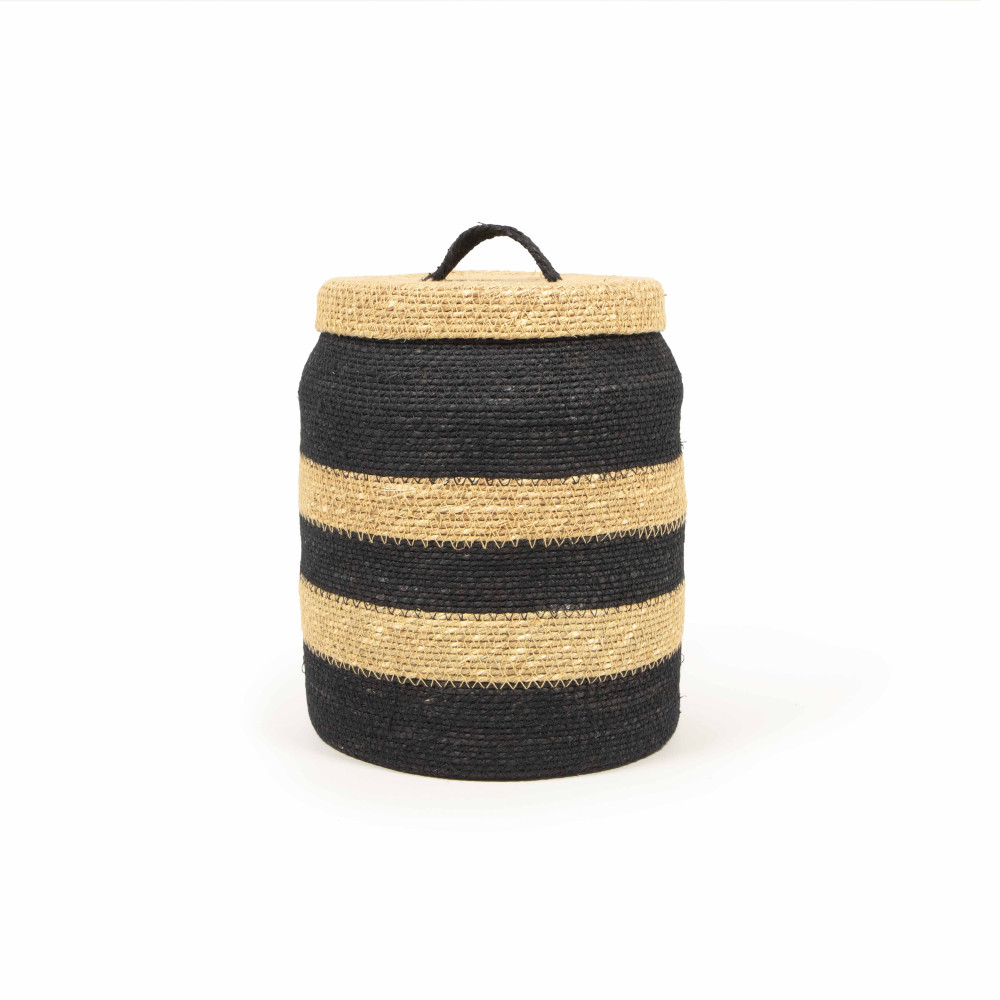 Java Cylindrical Stripe Storage With Lid-Sand &amp; Charcoal