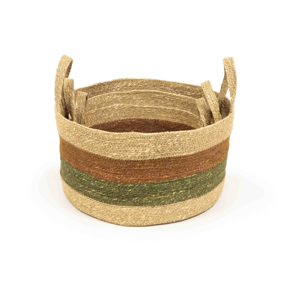 Stripe Round Basket with Handle-Olive &amp; Cinnamon