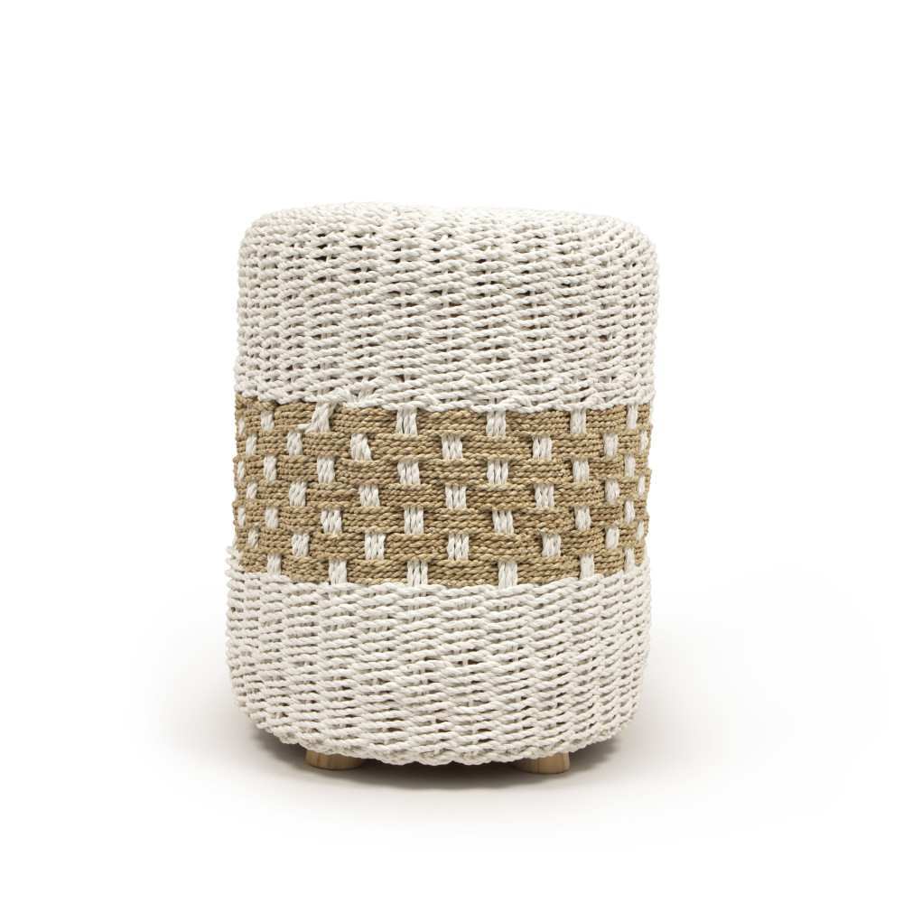 Langkawi Handwoven Ottoman-Natural &amp; White